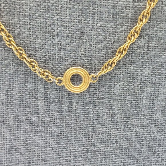 Roget TM Gold Toned Twisted Link 30" Long Necklace Chain Satellite Rings Vintage - Picture 3 of 7